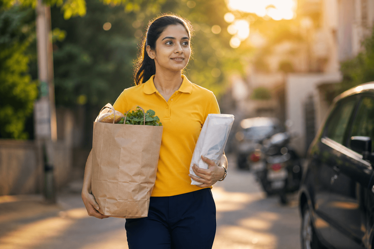 Female assistant with groceries
